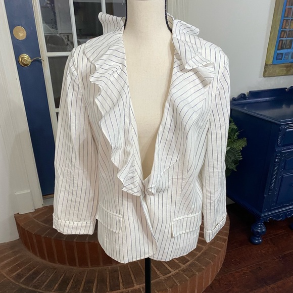 American Living Cotton/Linen White and Navy Striped Jacket Size 14 NWOT - Picture 1 of 5